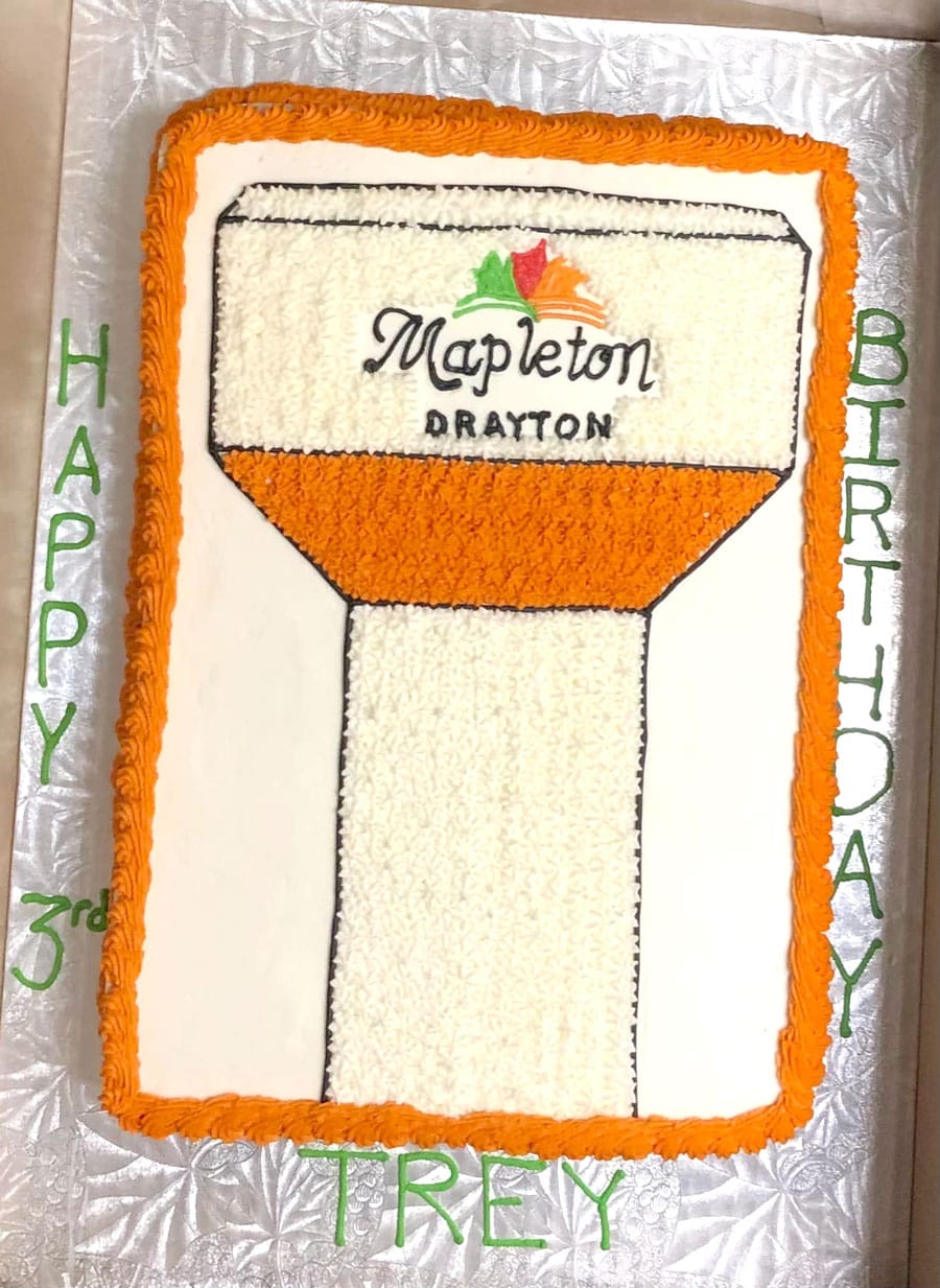 Water tower cake post leads to opening invite post image