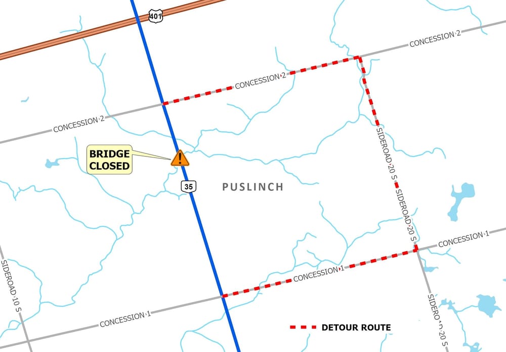 Section of Wellington Road 35 closed due to bridge failure post image