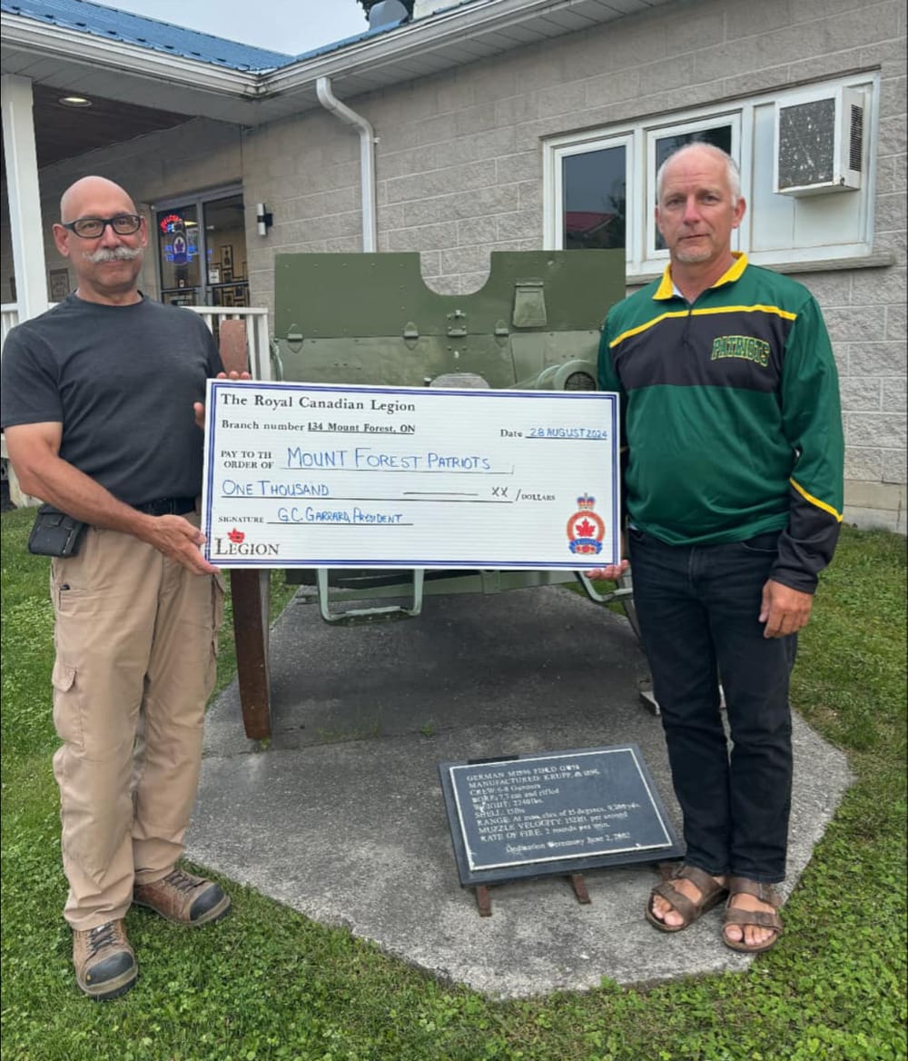 Donation to Mount Forest Patriots Jr. ‘C’ hockey team post image