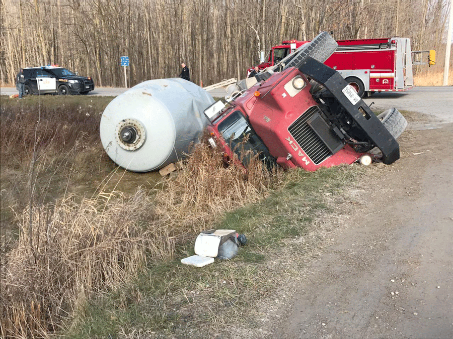 Cement truck demolished after hitting ditch