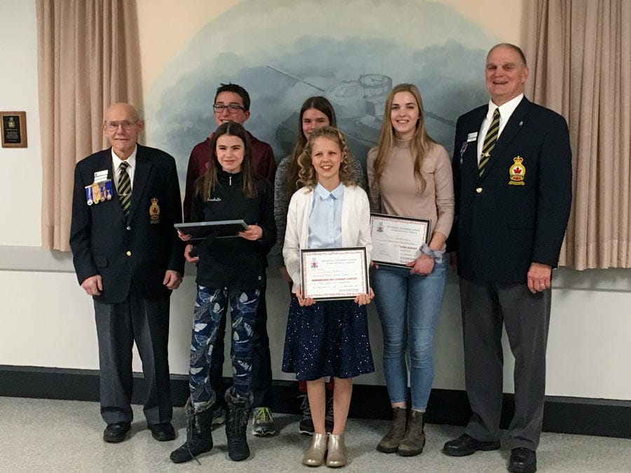 Winners of Fergus Legion youth Remembrance Day contest recognized