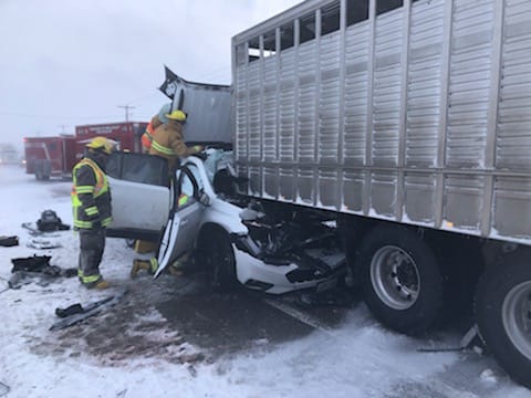 Driver seriously injured after SUV collides with cattle truck