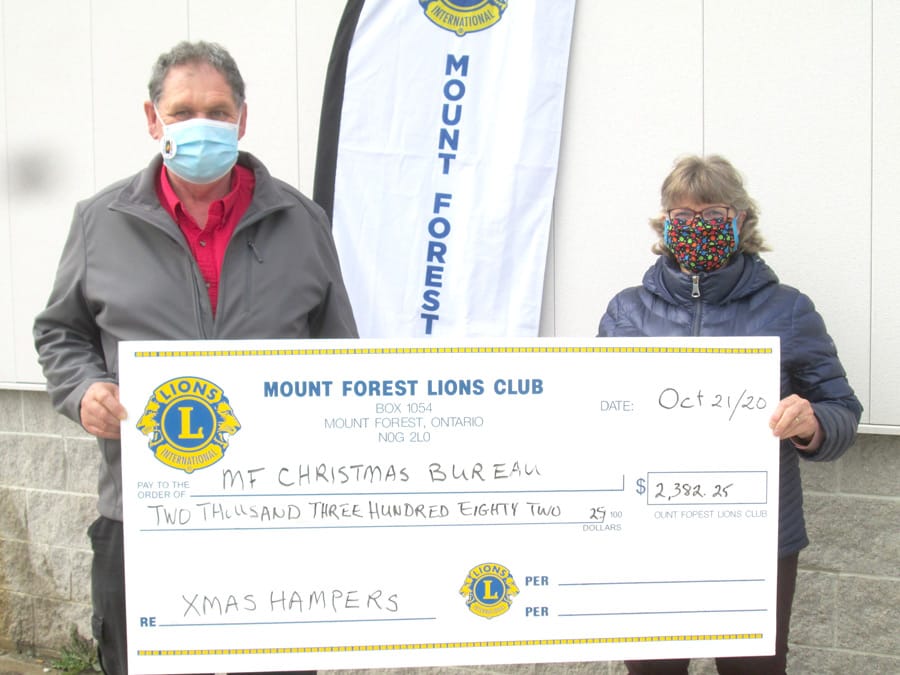 Mount Forest Lions Club makes donation to Christmas Bureau's Christmas hamper program