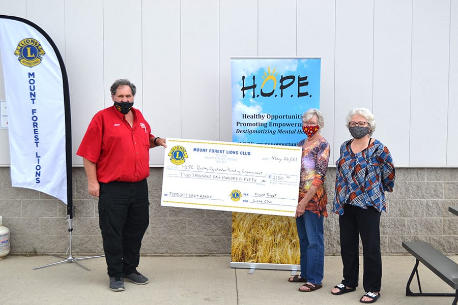 Mount Forest Lions Club donates  $2,150 to HOPE committee