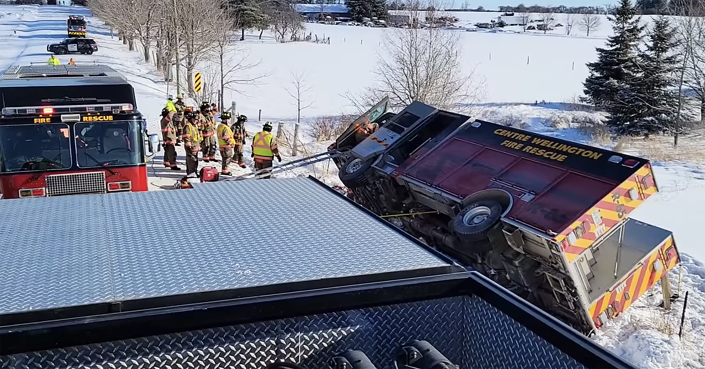 Firefighter airlifted to hospital after fire truck ditched during call