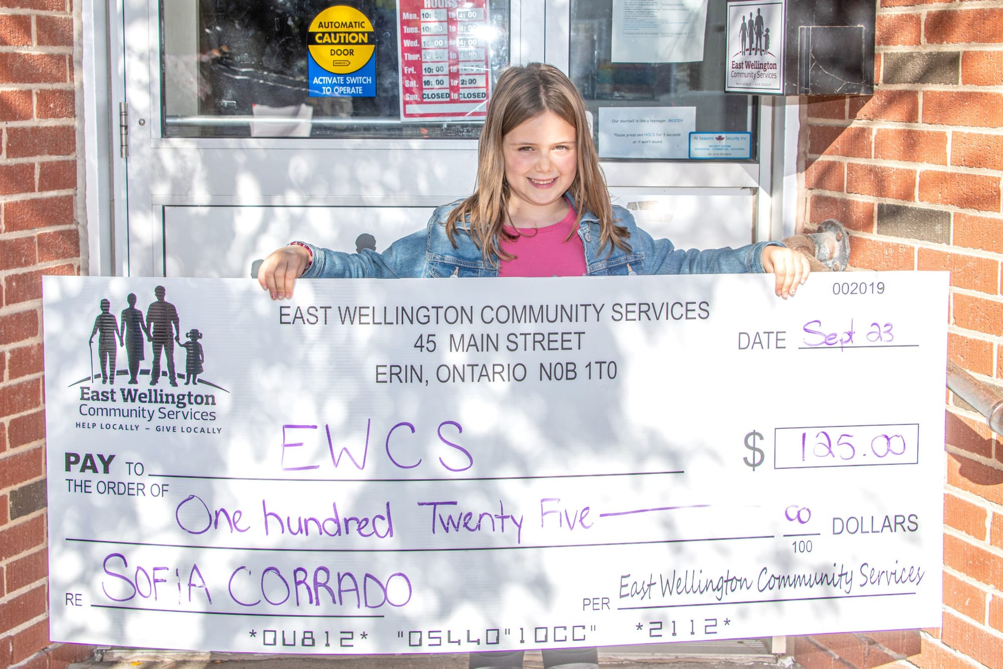 Local girl raises funds for East Wellington Community Services