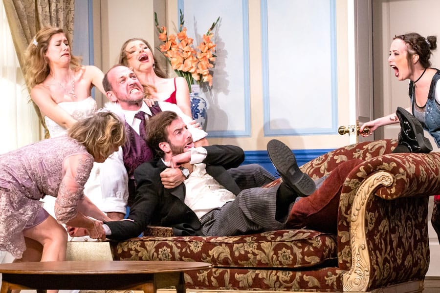British Farce Perfect Wedding onstage now at Schoolhouse Theatre