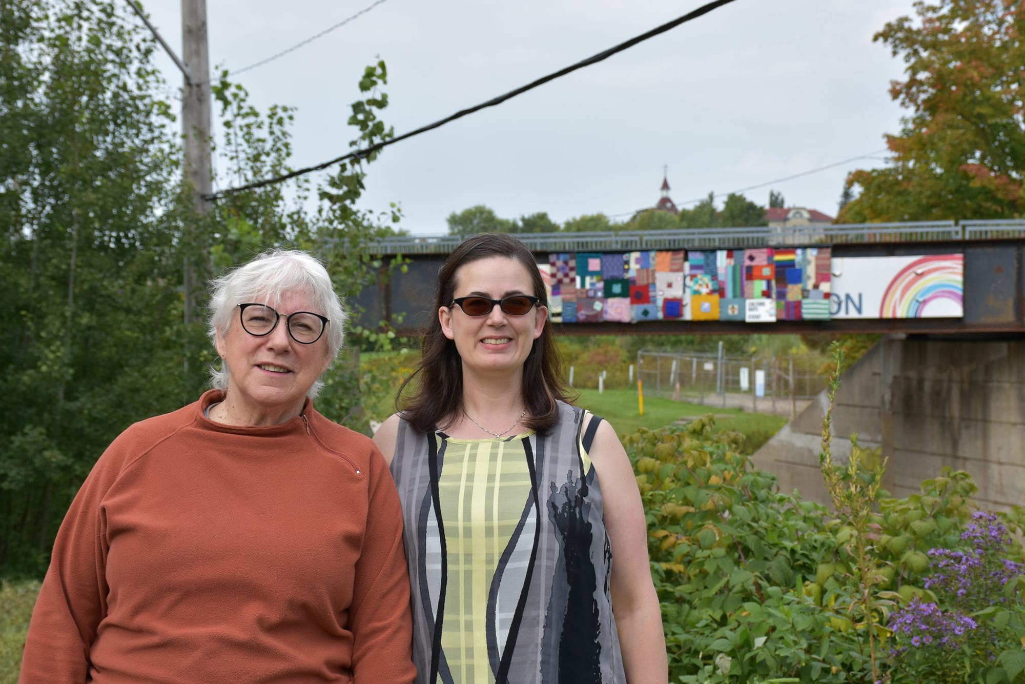 "Yarn Bombing" installation at Fergus walking bridge