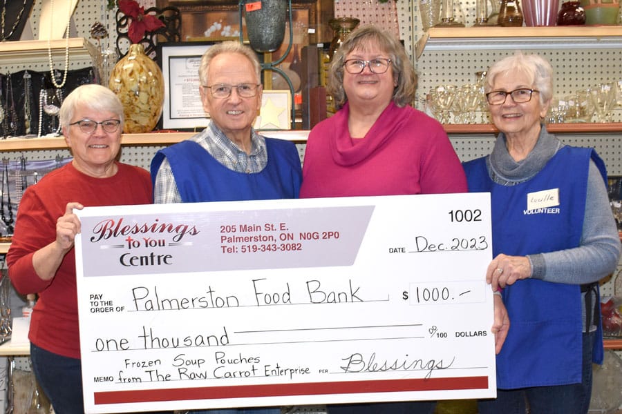 100 pouches of soup placed in Palmerston Food Bank Christmas hampers.