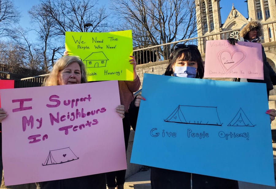Dozens protest in downtown Guelph to support ‘homeless neighbours’