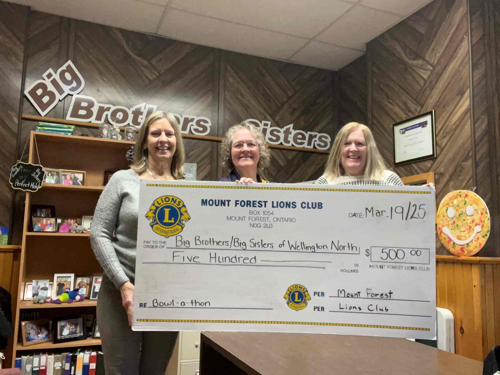 Mount Forest Lions Club donates bowl-a-thon proceeds to BBBSWN