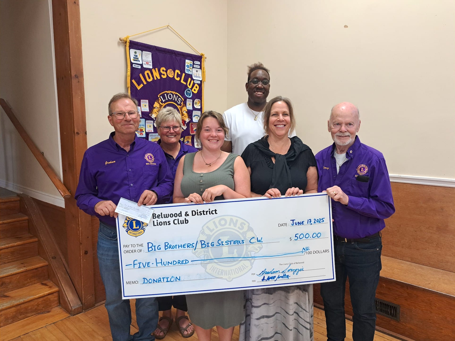 Belwood Lions donate to Big Brothers Big Sisters Centre Wellington