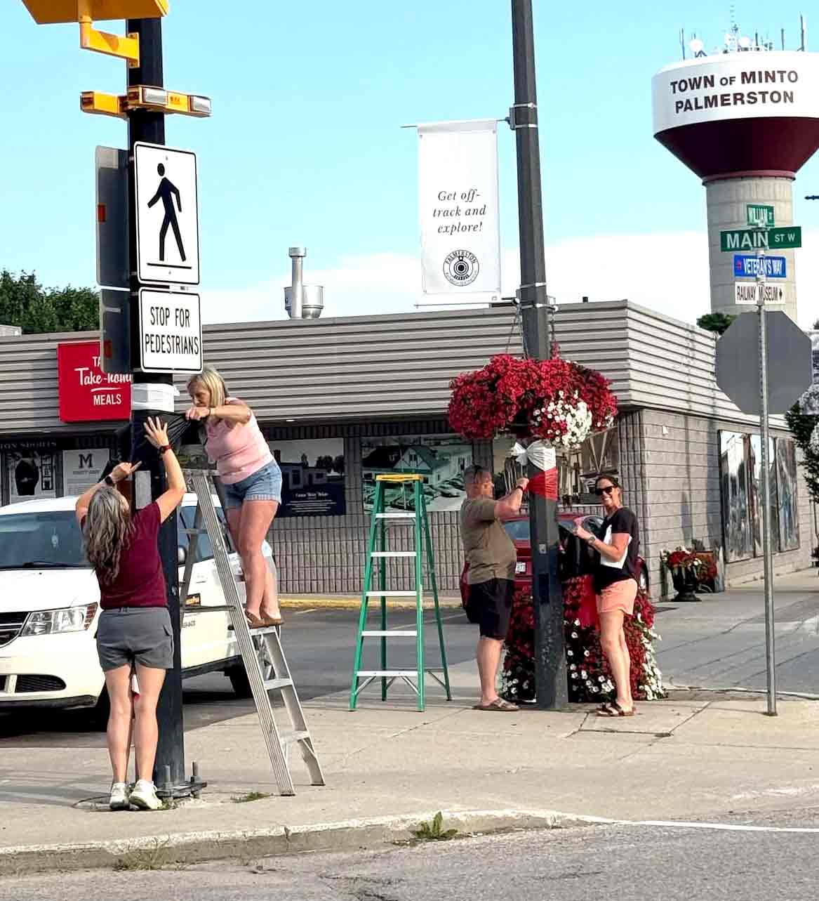 Palmerston decorated in red, black, white for 150 celebration